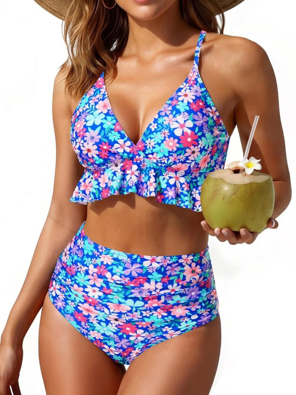 Tempt Me Blue Floral Ruffle Bikini
